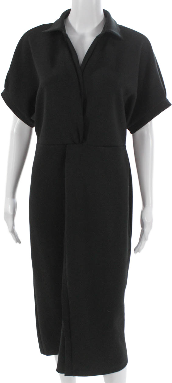 Cynthia Rowley Women Shirt Dress Black Collared Short Sleeve Button Midi Size LFree Shipping in US $100+ Orders | $6.95 Orders Below