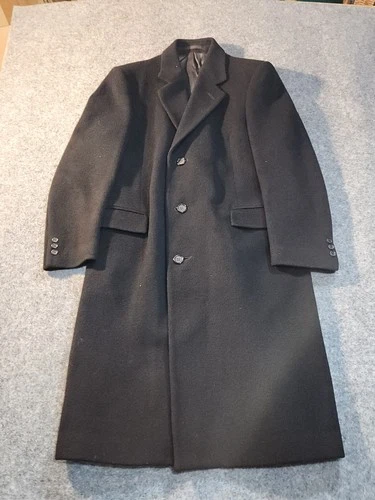NINO CERRUTI Rue Royale Trench Coat Men 40R Black Cashmere Wool Blend Overcoat video thumbnail