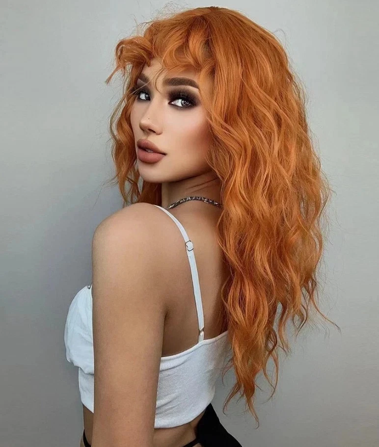 Peluca sintética para mujer pelucas largas de onda rizada con flequillo cosplay fiesta cabello Foto 3 de 4