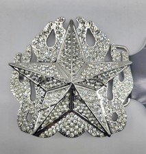 Hot Buckles Texas Lone Star Rhinestone Belt Buckle 3D Chrome Western NOS