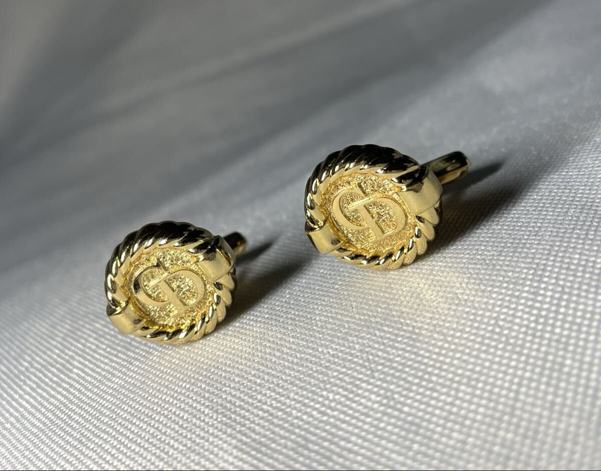 Christian Dior Cufflinks CD Logo & Side Design Vintage Gold Men's thumbnail 2