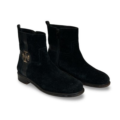 Tory Burch Alaina Black Suede Ankle Boots Womens Size 9.5 Side Zip Closure