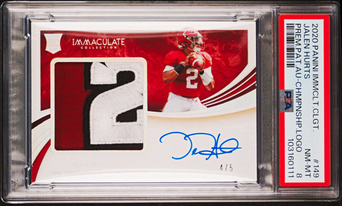 2020 Immaculate JALEN HURTS OnCard ROOKIE AUTO PlyrWornChampionshipPatch/5 POP 1