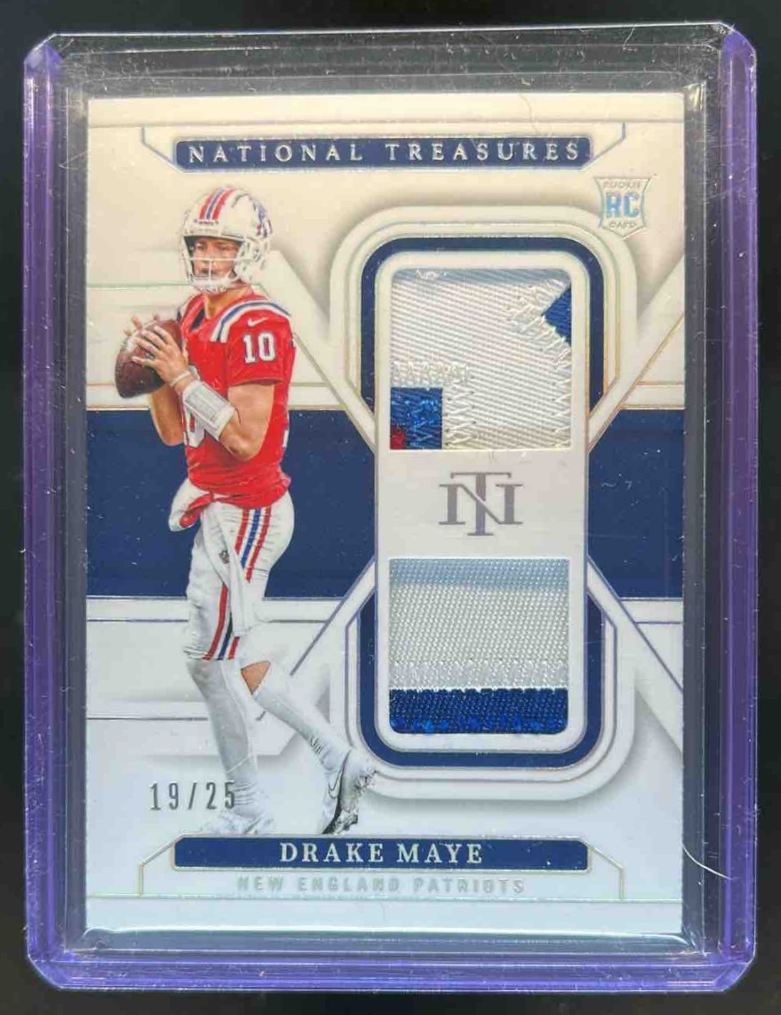 2024 National Treasures Drake Maye Rookie Dual Patch Holo Silver #19/25 Patriots