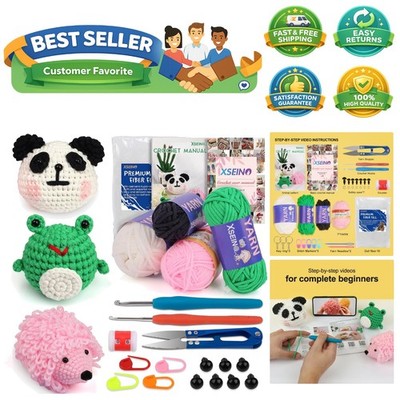 Beginner Crochet Kit With Step-by-Step Video Tutorials - Create Panda, Frog &...