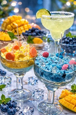 Handmade Blueberry & Watermelon Frozen Margarita Scented Candles Set in Glasses