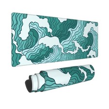 Japanese Green and White Wave Gaming Mouse Pad XL, Non Slip Rubber Base Mouse...