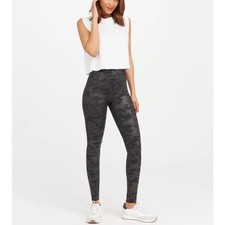 Spanx Black Camo Faux Leather Leggings Small