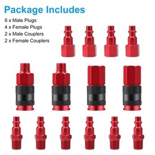 14pcs Air Hose Fittings, 1/4" NPT Quick Connect Air Coupler and Plug Kit Red