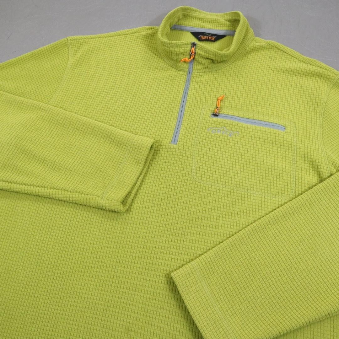 Orvis Trout Bum Quarter 1/4 Zip Pullover Mens L Green Micro Grid Fleece Hiking