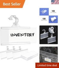 Pack of 100 - Plastic Wire Shelf Label Holder, Sign and Ticket Holder, Easy C...