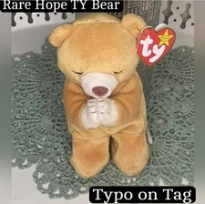 Vintage TY Beanie Babies Hope 1999 The Praying Bear PRINTING ERROR!! In new...