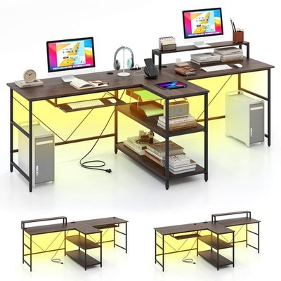 94.5'' Long Office Desk 2-Person Reversible Computer Desk w/ LED Lights