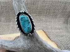 Vintage Freeform Cab Turquoise Sterling Silver Ring Size 6 Southwestern 5.6g