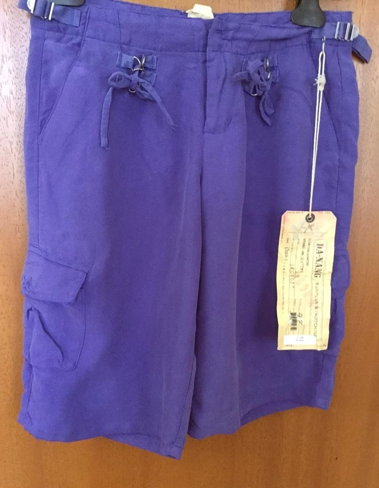 DA-NANG RARO CARGO PANTALONES CORTOS LAVABLES 100% SEDA PÚRPURA XS Foto 2 de 4