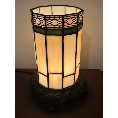 Vintage Tiffany Style Stained Glass Hampton Bay Sonoma Cylinder Table Lamp