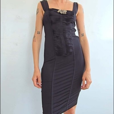 La Perla Cutouts Bodycon Dress Mini Black LBD Stretch Side Zip Vintage 42 US M