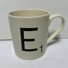 SCRABBLE Coffee / Tea Mug Letter Tile E Wild & Wolf Batch Number 1421 Date 9/11