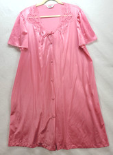 Vtg Vanity Fair Pink Satin Robe Sz L Short Sleeve Knee Length Grandma Core USA