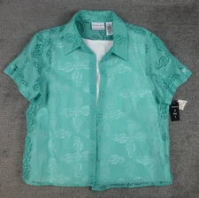 Alfred Dunner Petite Top 2 Piece Acapulco Green Mint White Floral Sheer NWT 14P