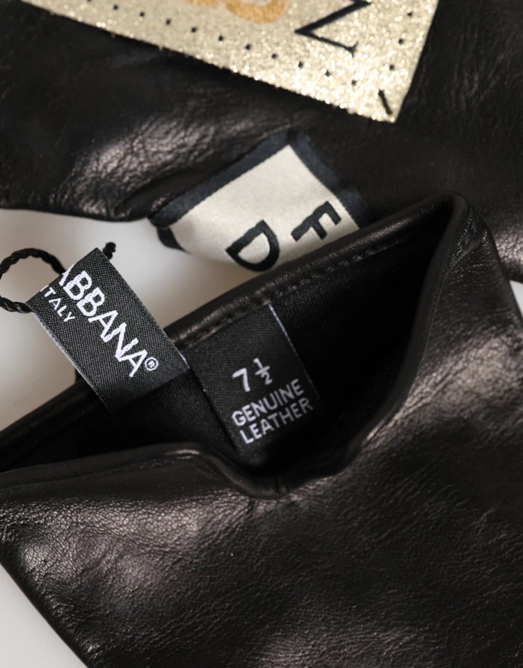 Guantes DOLCE & GABBANA Cuero Negro Moda Devoción Mitón 7.5/M PVP 530USD Foto 3 de 4