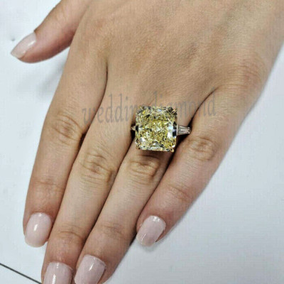 925 Sterling Silver 10MM Fancy Yellow Cushion Cut Moissanite Engagement Ring 7