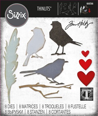 New Retired Sizzix Thinlits 8pc Love Birds #666566 Retail $20.99 Tim Holtz Vault
