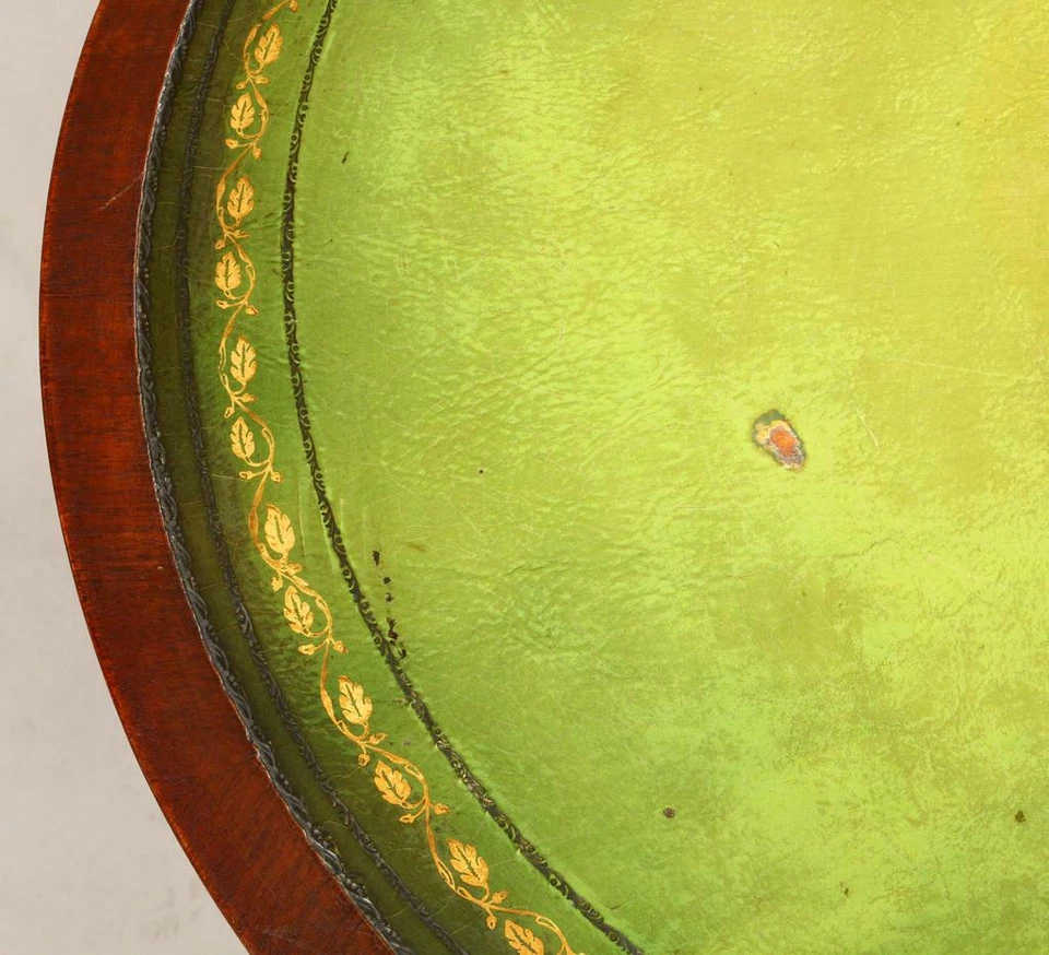 Mesas, ferramentas redondas, mogno, tampo de couro verde, par, vintage, 1940 C!! - Imagem 2 de 4
