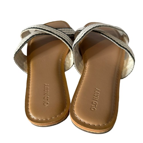 Old Navy Womens Size 10 Criss Cross Double Strap Sandals Black White Minimalist - Picture 8 of 10