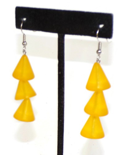 Sobral Lagerfeld Frost Yellow Triple Cones Spike Artist Made Dangle Earrings - Picture 2 of 6