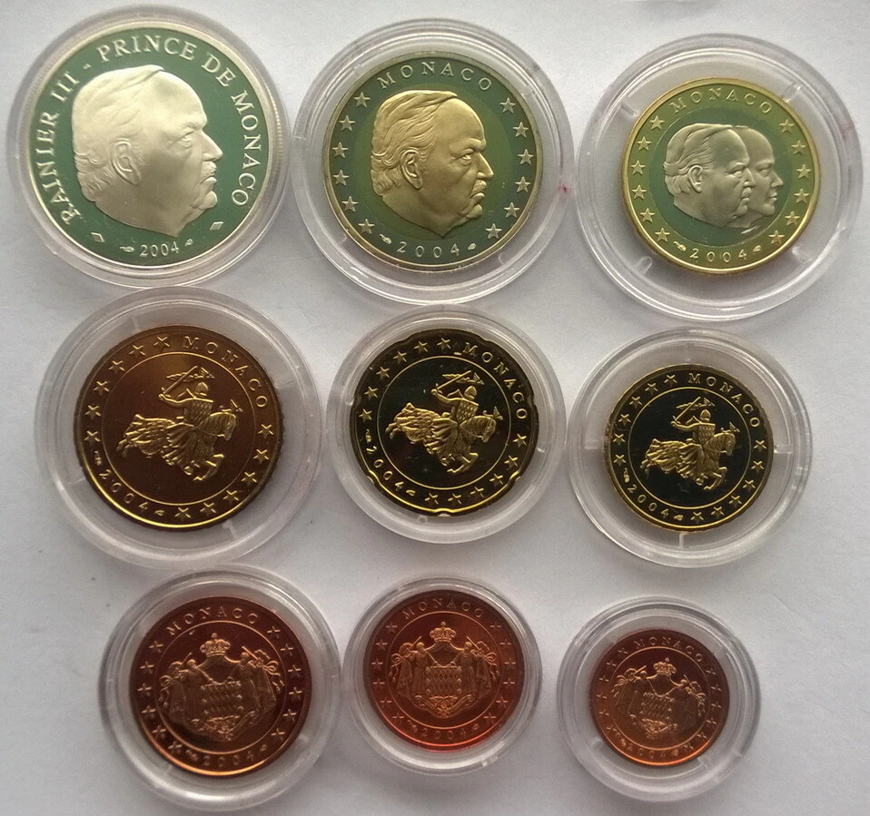 Monaco 2004 official Euro Mint Set of 9 Coins,With Silver Coin,Rare! - Image 2 of 4
