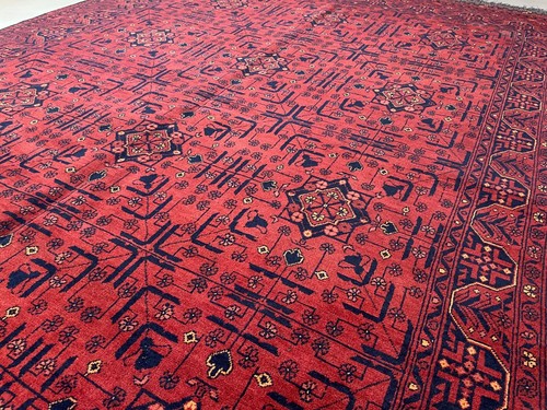 298 x 188cm Vintage Handmade Deep Red Afghan Carpet Large Oriental Wool Rug - Picture 4 of 23