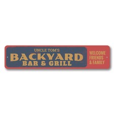Backyard Bar  Grill Sign, Personalized Welcome Friends Family Metal Wall Decor