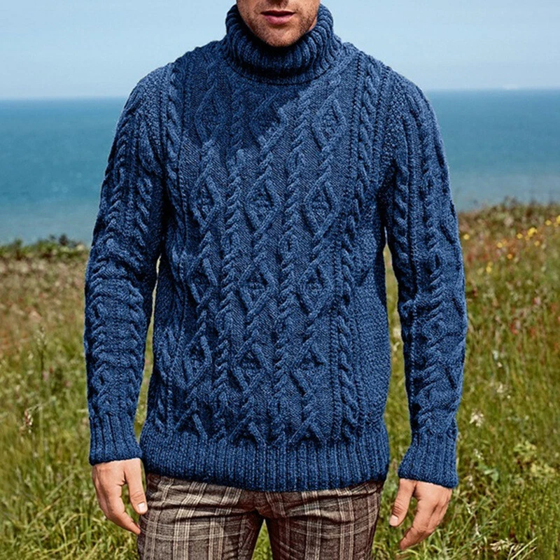 Mens turtleneck shop cable knit sweater
