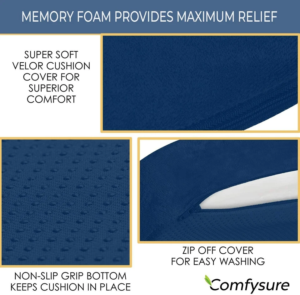 Almohada de cuña para asiento de coche COMFYSURE - Cojín firme de espuma viscoelástica - Ortopédica - PAQUETE DE 2 Foto 4 de 4