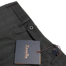 Zanella NWT Curtis 100 Wool Flat Front Dress Pants Size 32 US In Gray Plaid