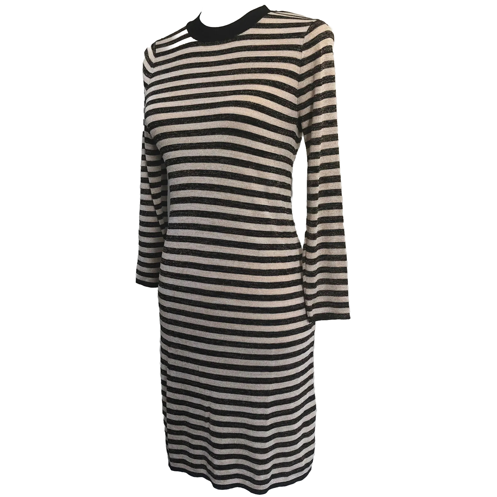 SANDRO Paris Women’s Knit Dress Striped Black/ Beige Stretch Sz M GDW