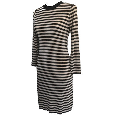 SANDRO Paris Women's Knit Dress Striped Black/ Beige Stretch Sz M GDW | eBay