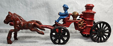 Vintage Cast Iron Horse Drawn Fire Engine Truck Water Pumper Toy