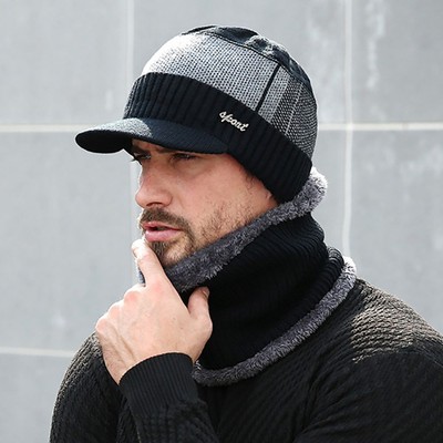 Mode Design Frauen Gesicht Mütze mit Schal Koreanischer Stil Mütze Männer Strickmütze