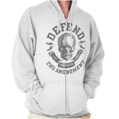 2nd Amendment Skull Defend Gun Rights Pro 2A Sweatshirt Zip Up Hoodie Men Women