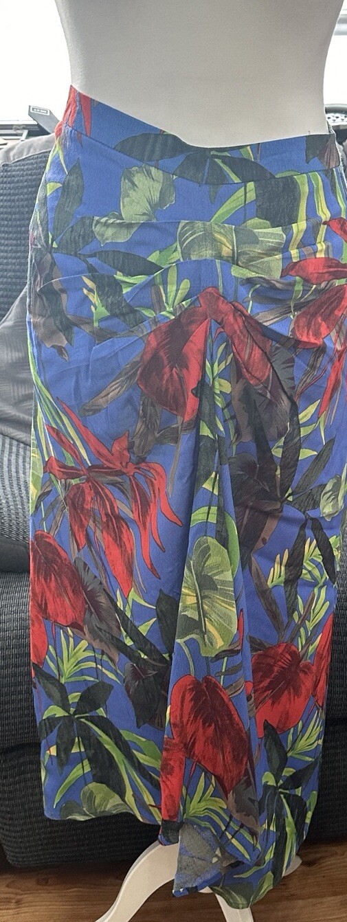 ladies size 12 lightweight blue floral gatherd front midi skirt bnwt rrp £18 image 8