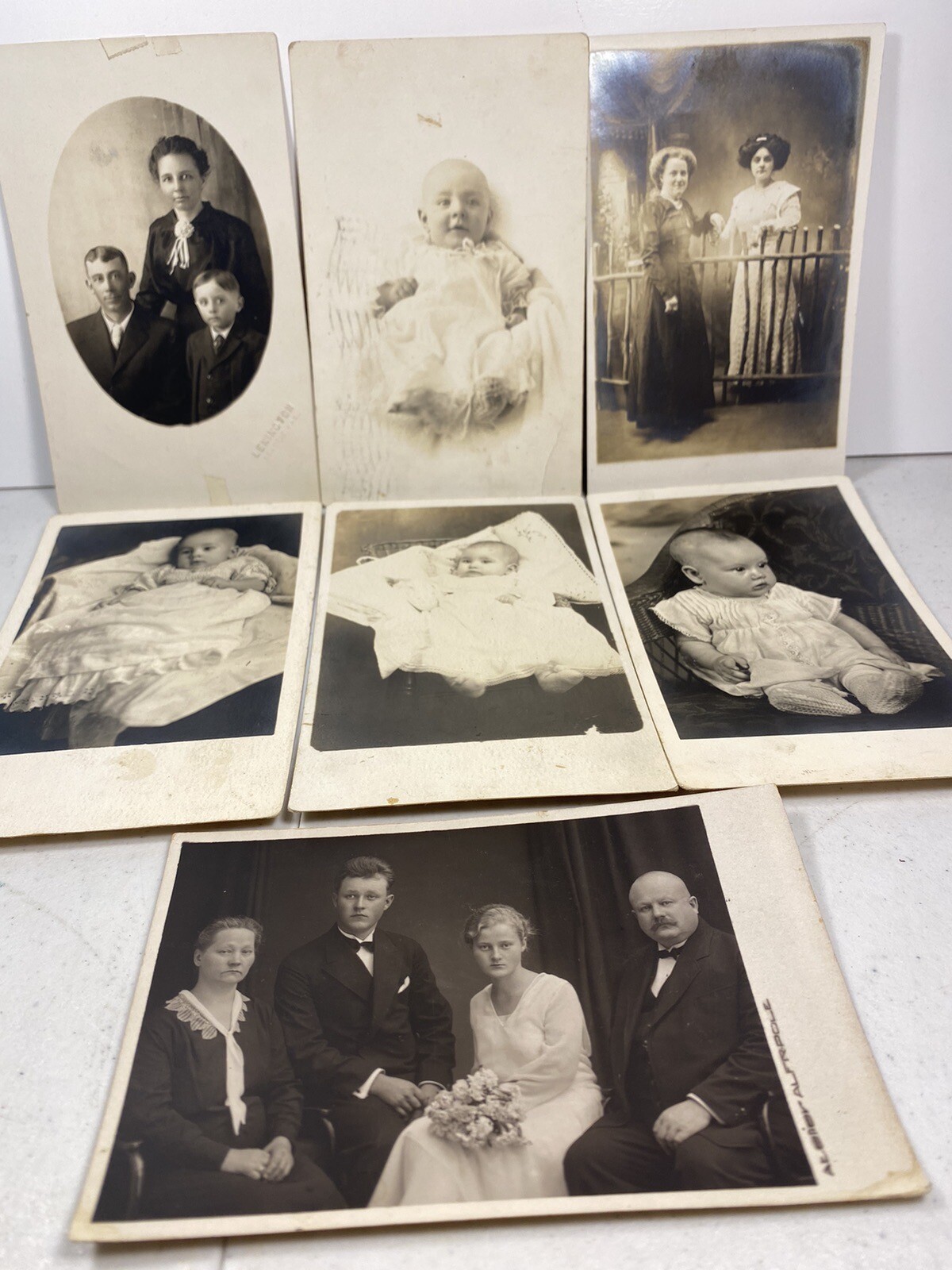 Vintage 1900s Real Photo Postcards Lot of 7 Featuring Babies Family Hairstyles