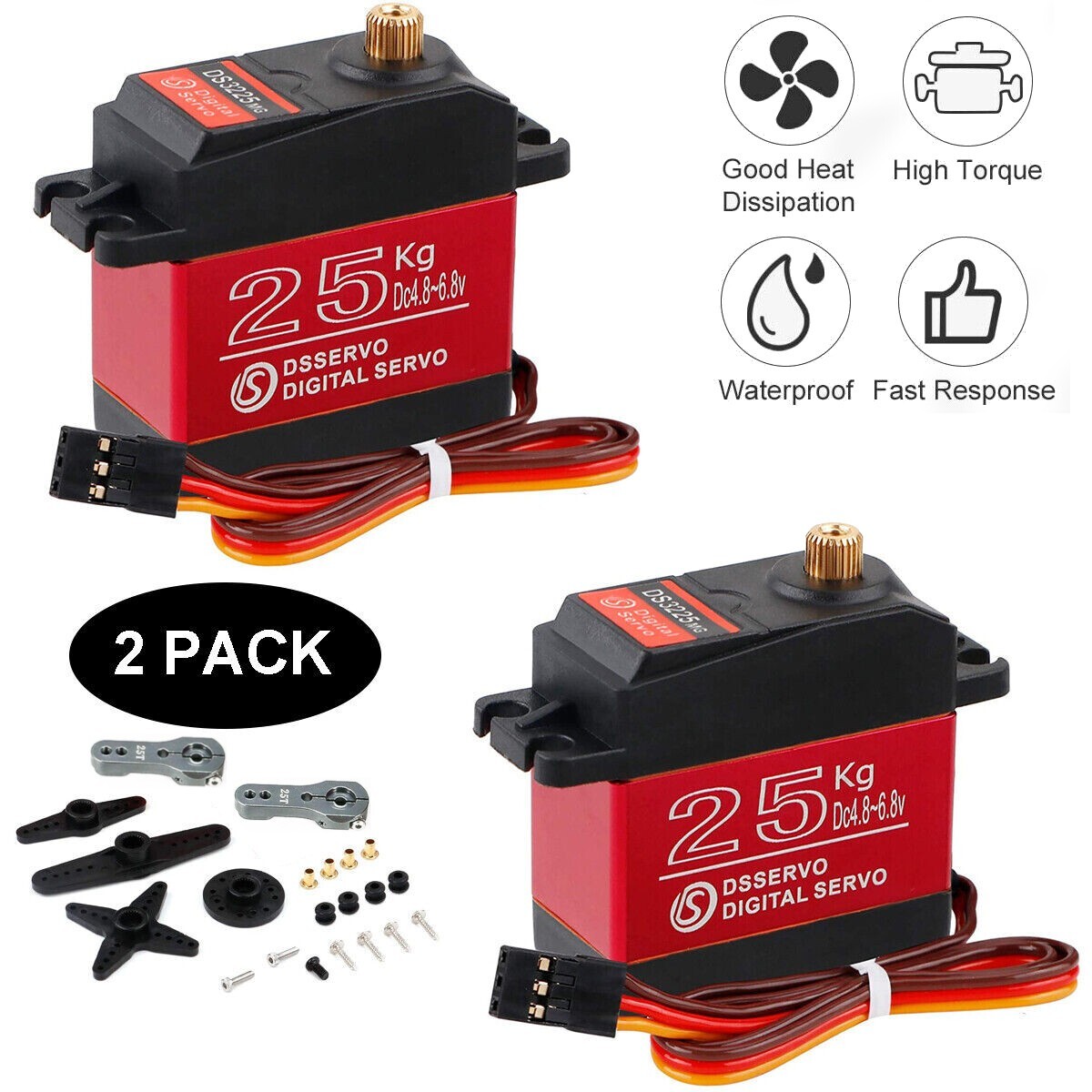 2X 25KG DS3225MG 180° Metal Steering Digital Waterproof Servo High