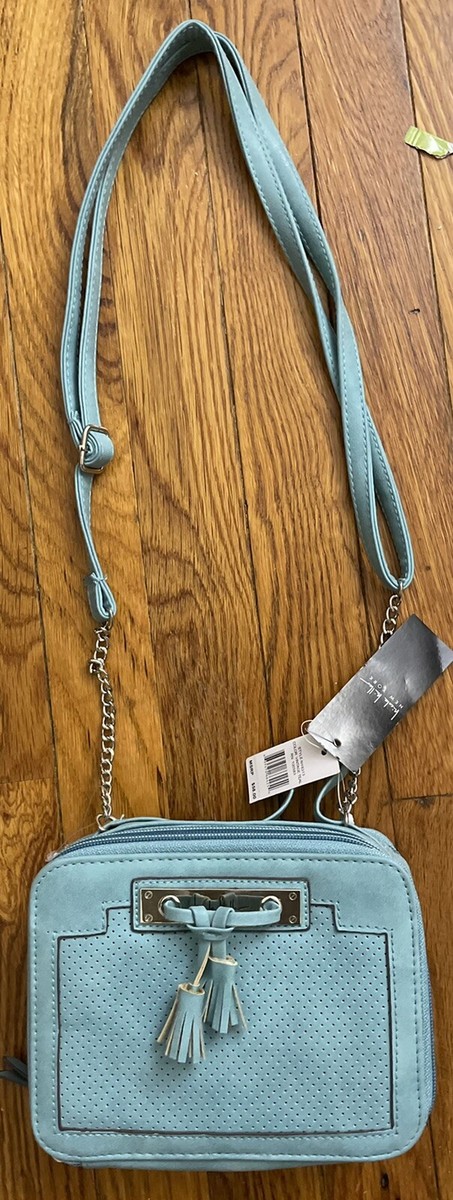 NICOLE MILLER vintage blue turquoise faux leather shoulder bag purse NWT