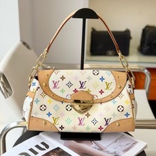 Auth Louis Vuitton White Multicolor Monogram Shoulder Bag Gold Hardware