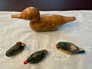 Hand carved myrtle wood duck family
