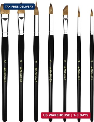 Watercolor Brush Set, Professional 7Pcs Sable Paint Brush Set Variety Shapes wit