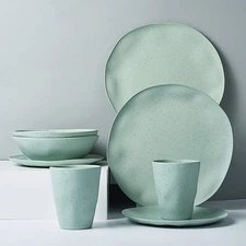 8 pcs Bamboo Sage Green Dinnerware Plates Set Reusable Camping Dish Set, Eco-...