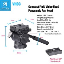 Camera fluid Video Head Pan Tilt Tripod Head with Detachable Handle for Shooting